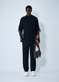 Prada Prada Men Leather Embellished Wool Sweater