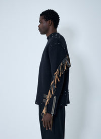 Prada Prada Men Leather Embellished Wool Sweater