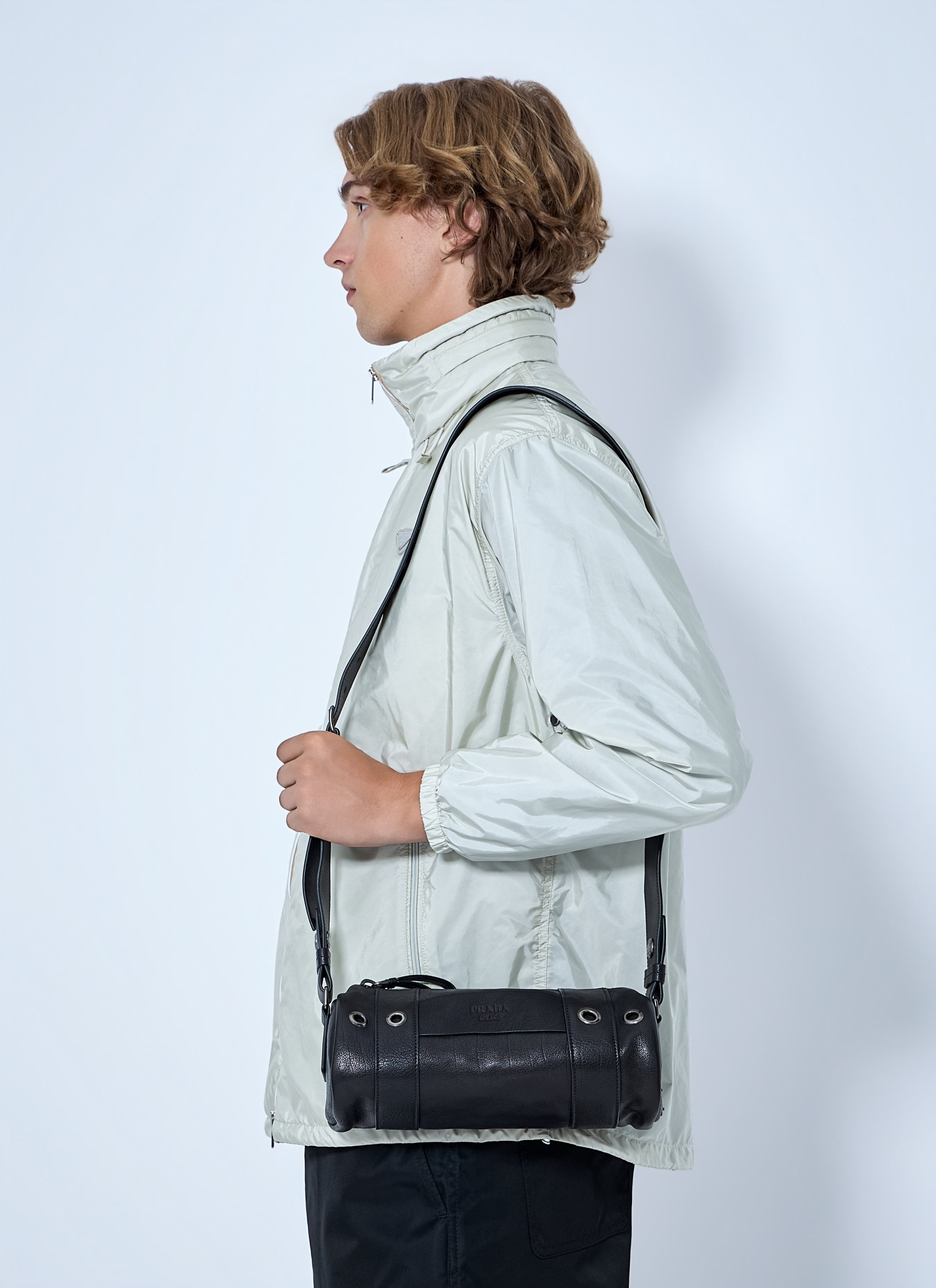 Prada Prada Men Eyelet Detail Leather Cylinder Bag