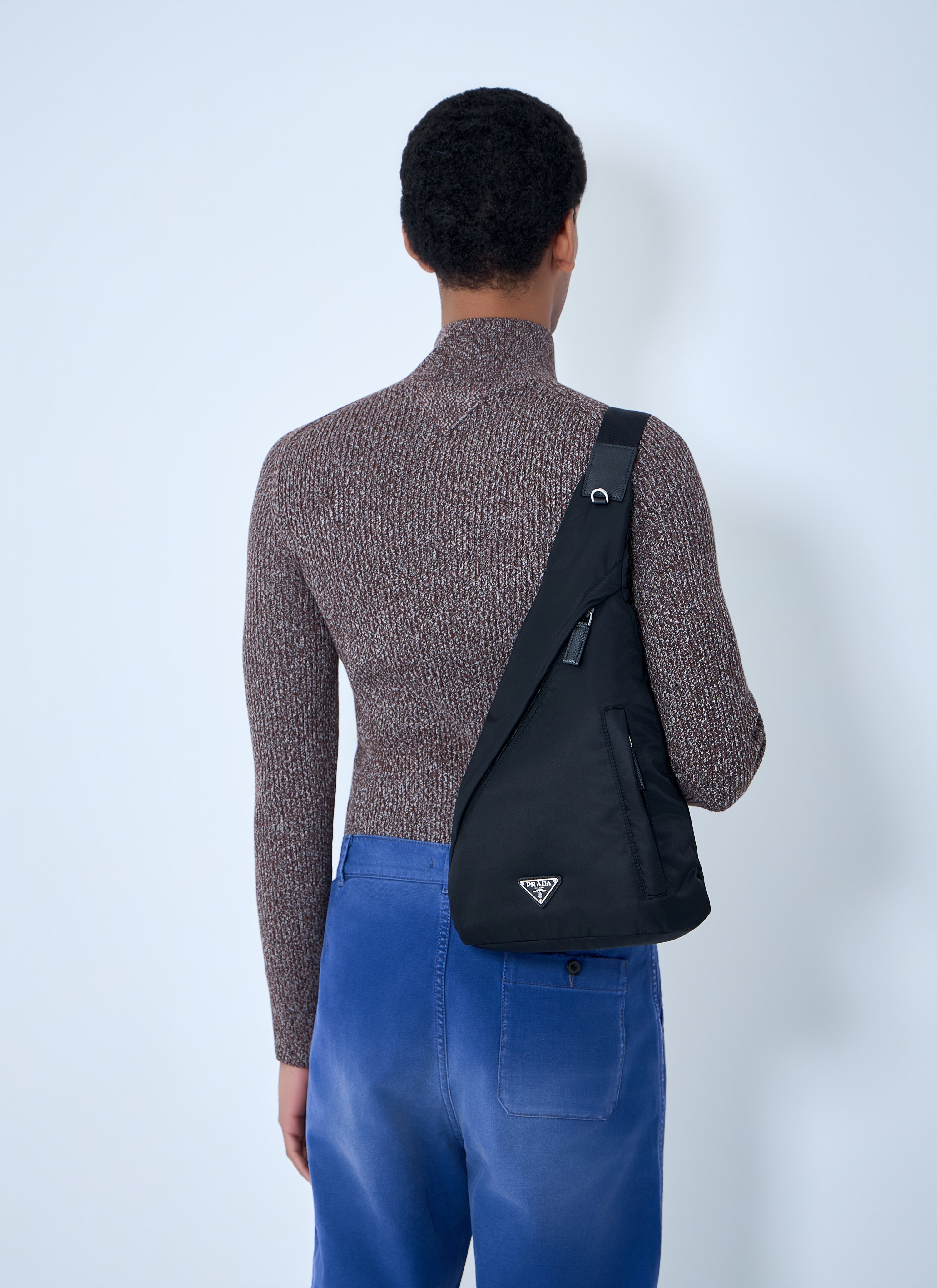 Prada Men Asymmetric Nylon Sling Bag