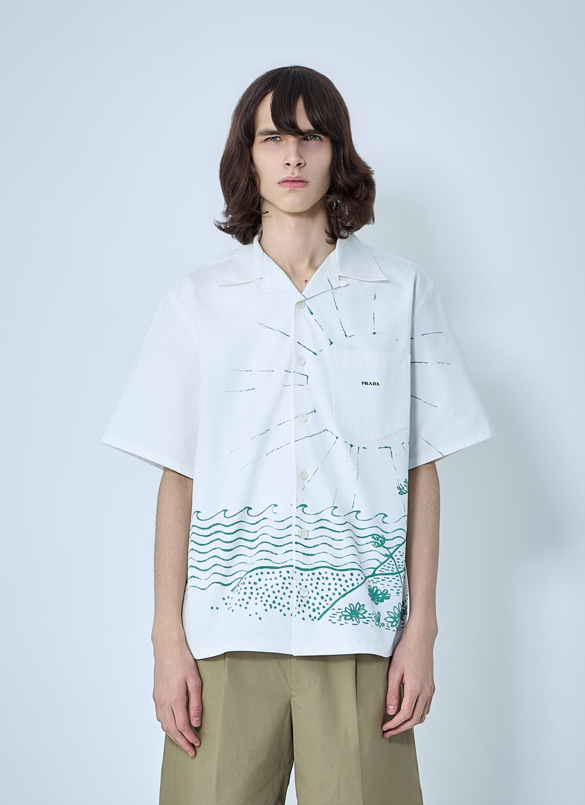 Prada Men Wave-Print Oversized Shirt