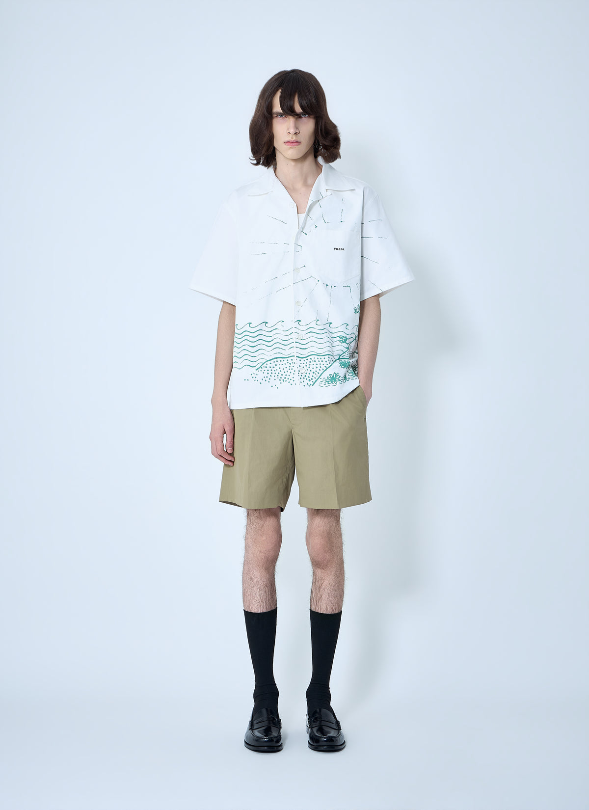 Prada Men Wave-Print Oversized Shirt