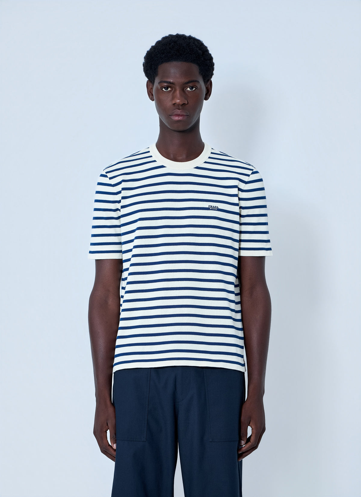 Prada Men Striped Crewneck T-Shirt
