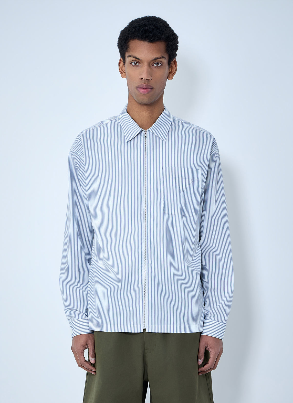 Prada Men Zip-Front Stripe Shirt