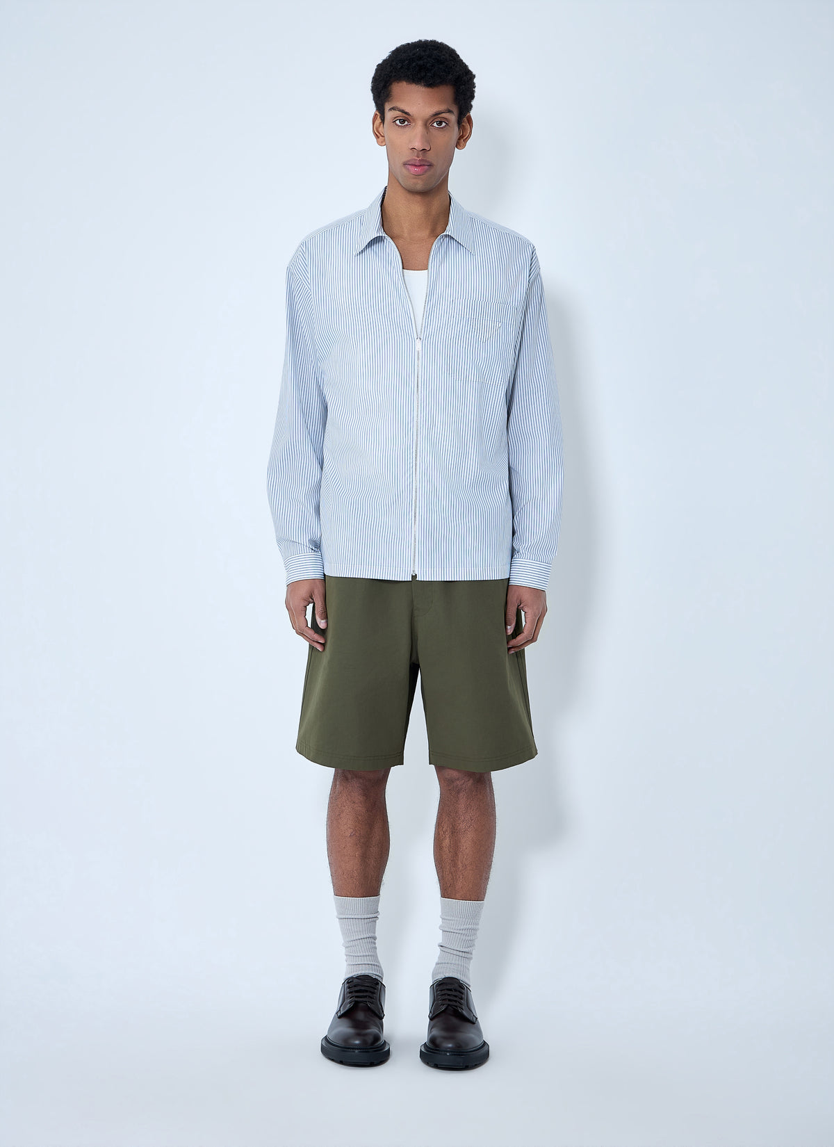 Prada Men Zip-Front Stripe Shirt