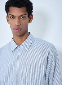 Prada Men Zip-Front Stripe Shirt