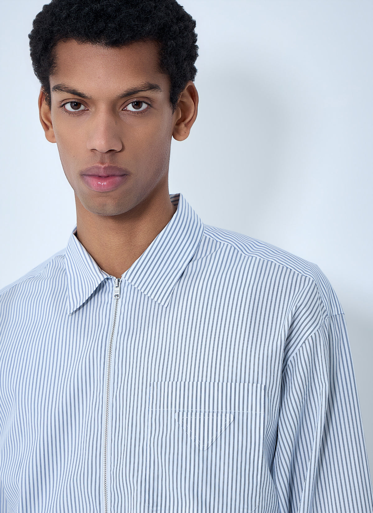 Prada Men Zip-Front Stripe Shirt