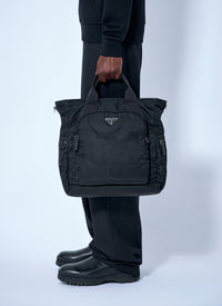 Prada Prada Men Re-Nylon Logo-Plaque Tote Bag