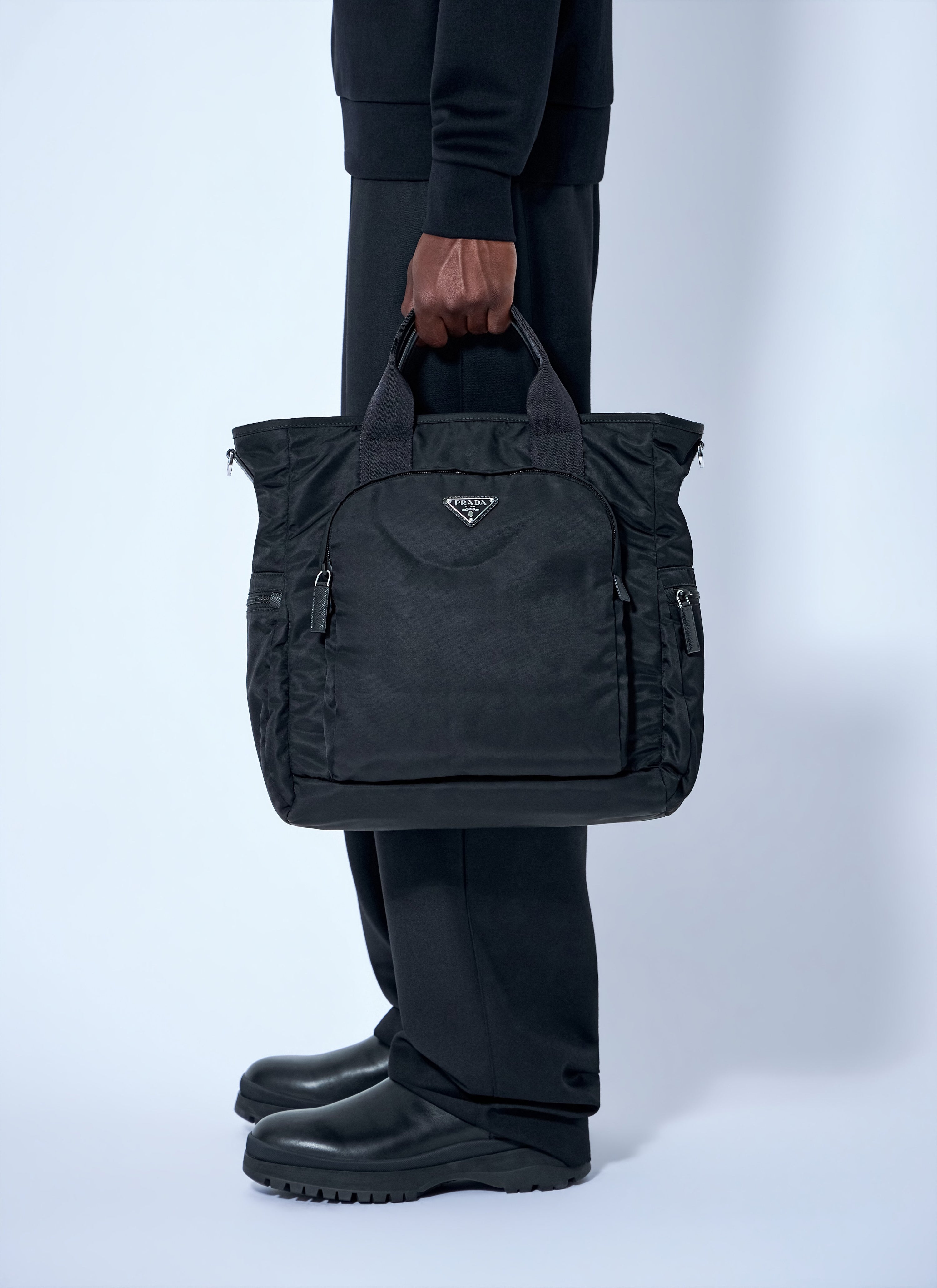 Prada Prada Men Re-Nylon Logo-Plaque Tote Bag