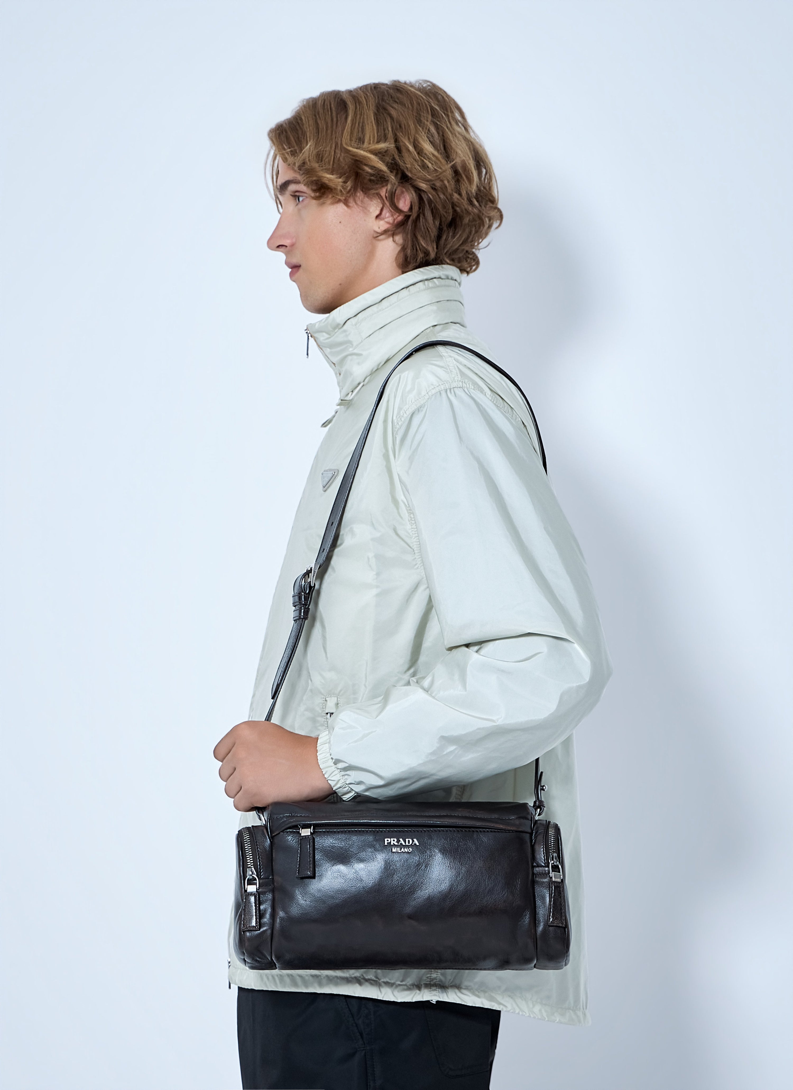 Prada Prada Men Distressed Nappa Leather Shoulder Bag