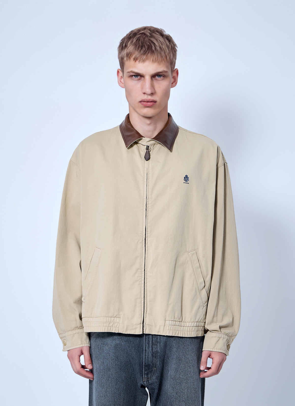 Prada Men Zip-Up Jacket With Contrast Collar