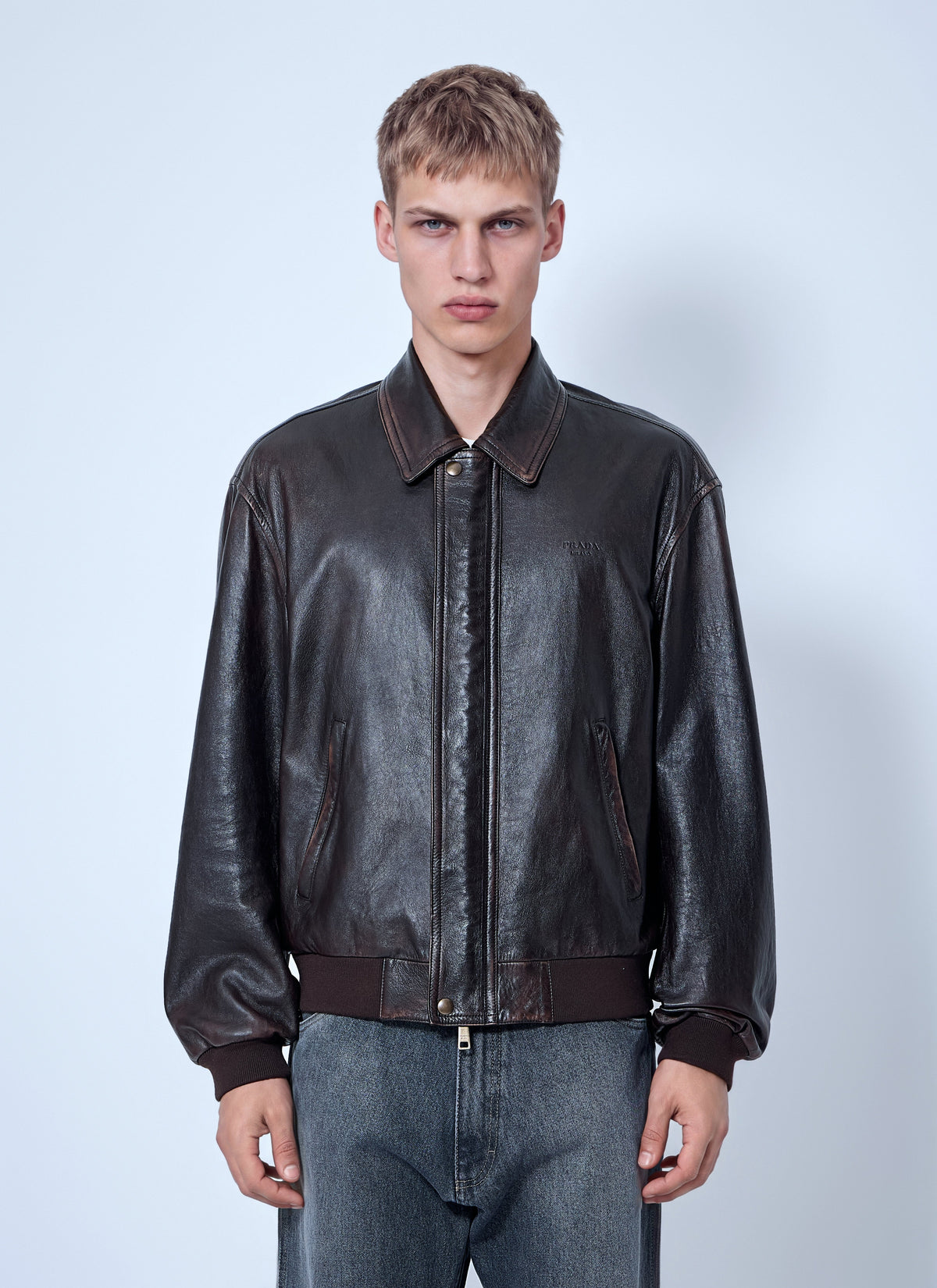 Prada Men Nappa Leather Bomber Jacket