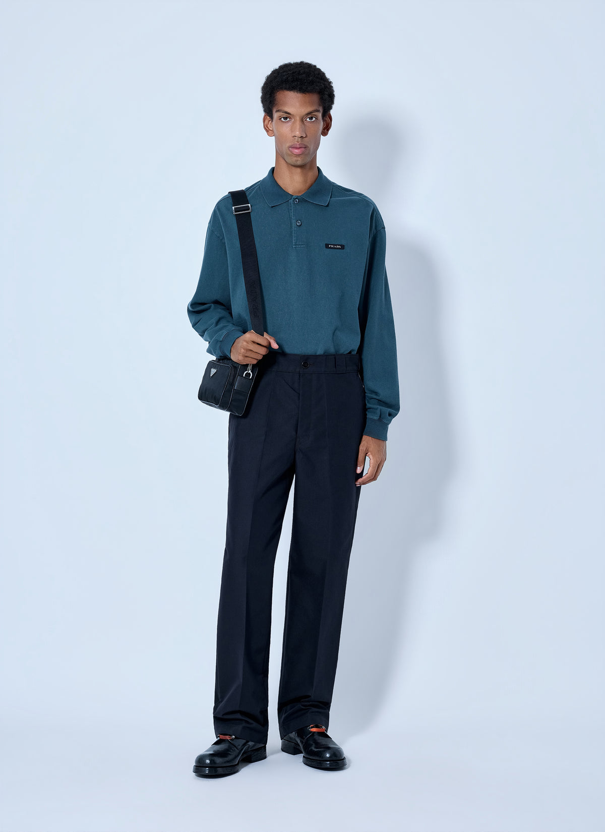 Prada Men Piqué Long Sleeve Polo Shirt