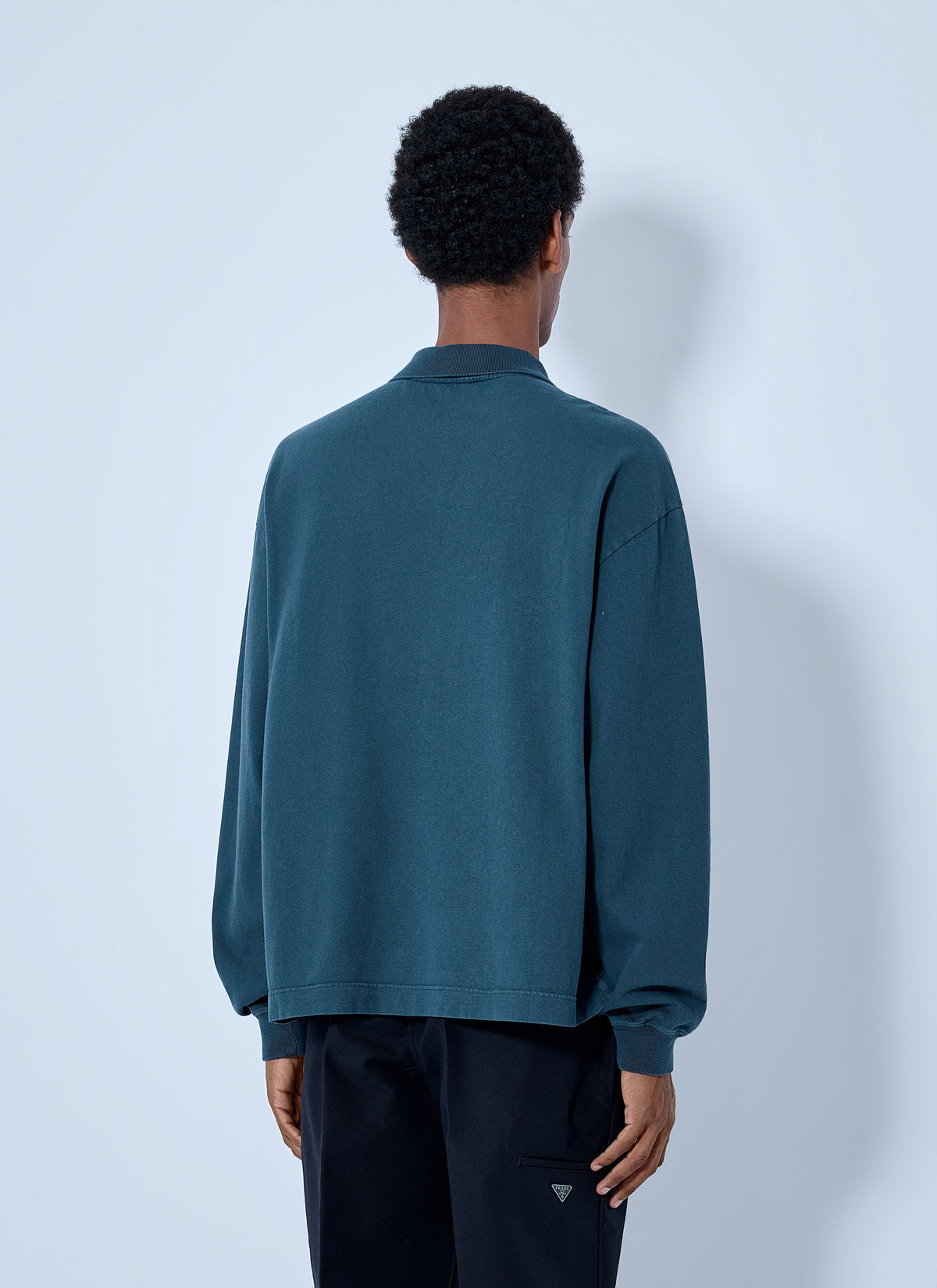 Prada Men Piqué Long Sleeve Polo Shirt