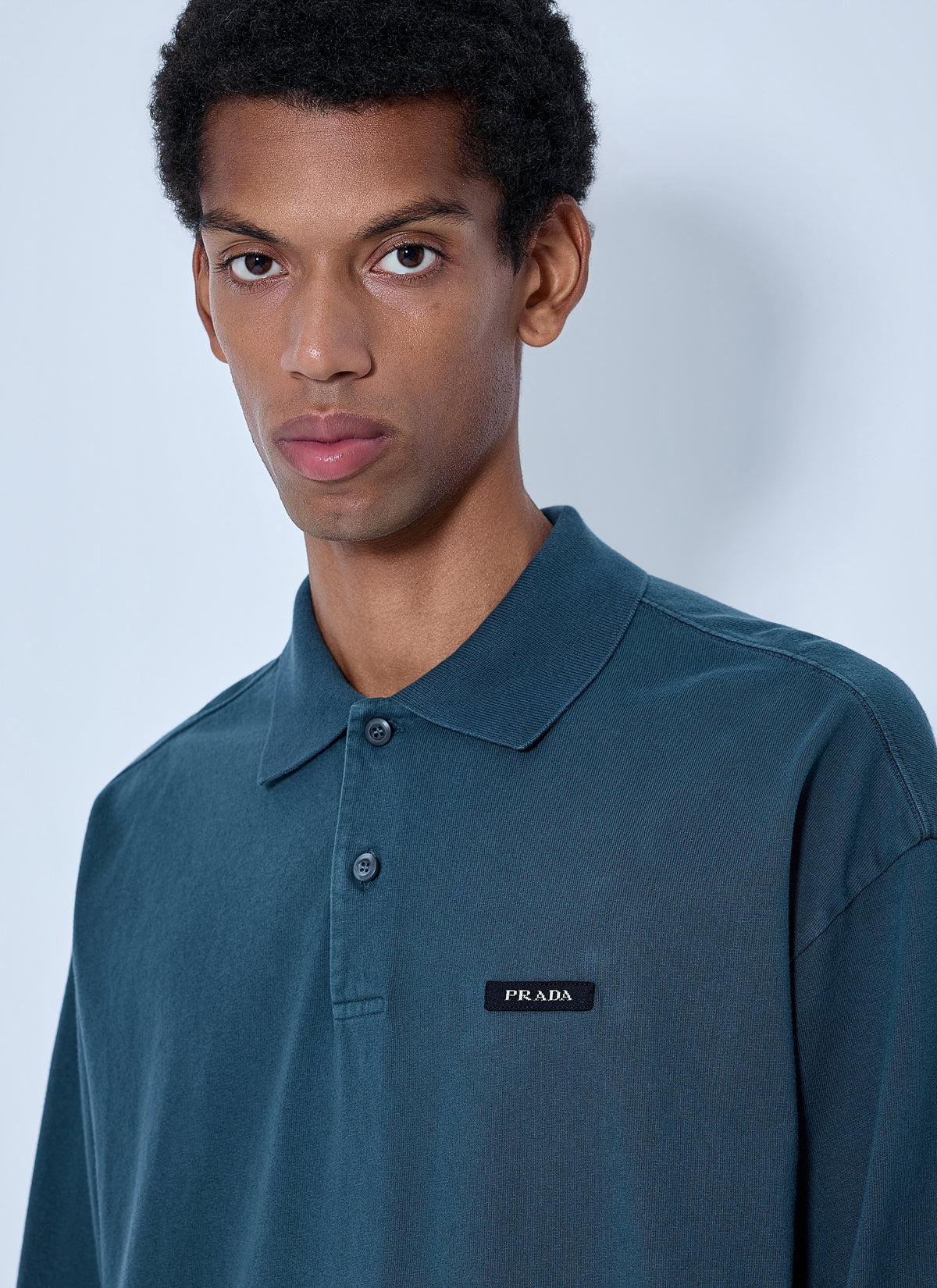 Prada Men Piqué Long Sleeve Polo Shirt