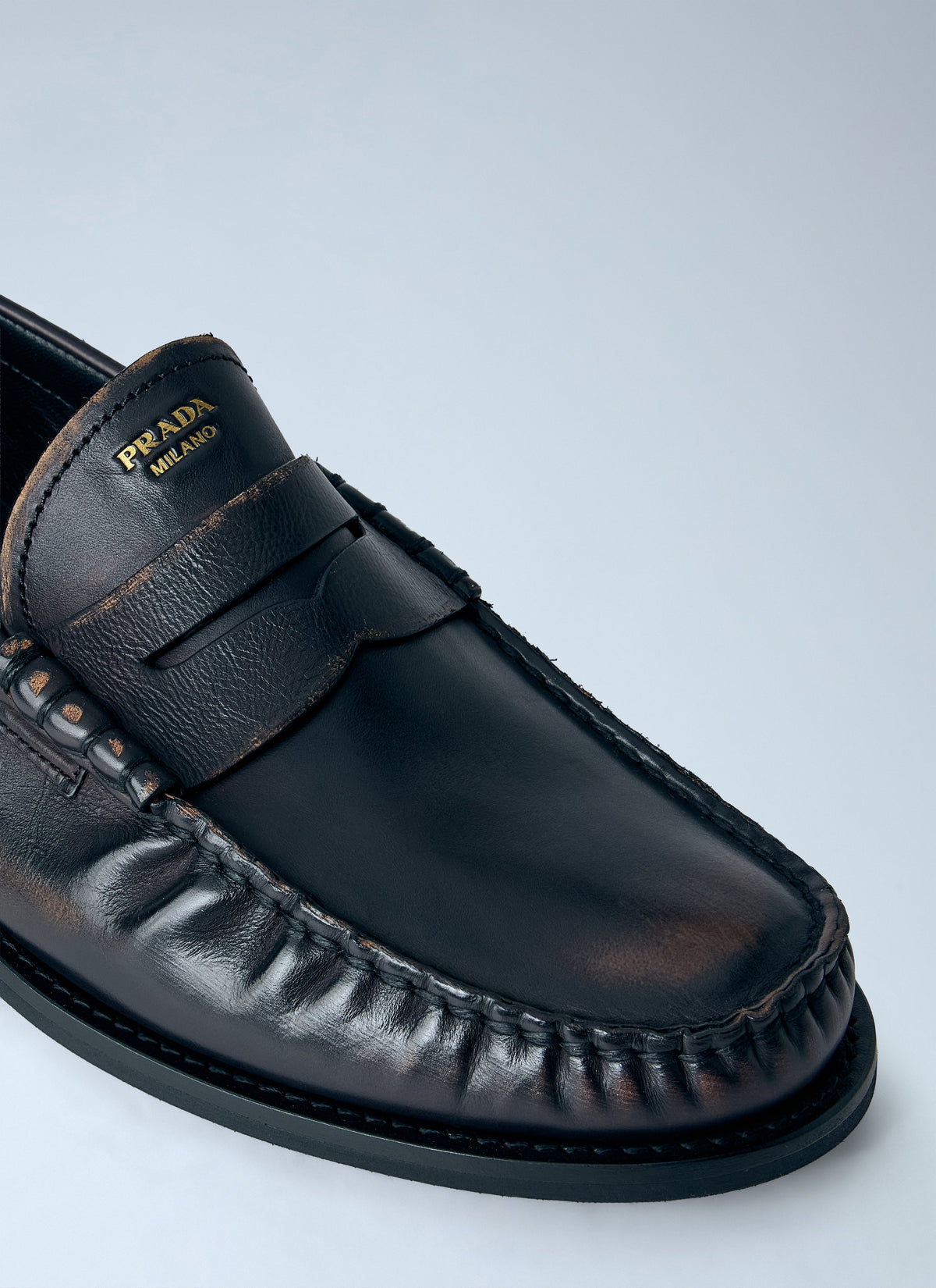 Prada Men Antiqued Leather Loafers