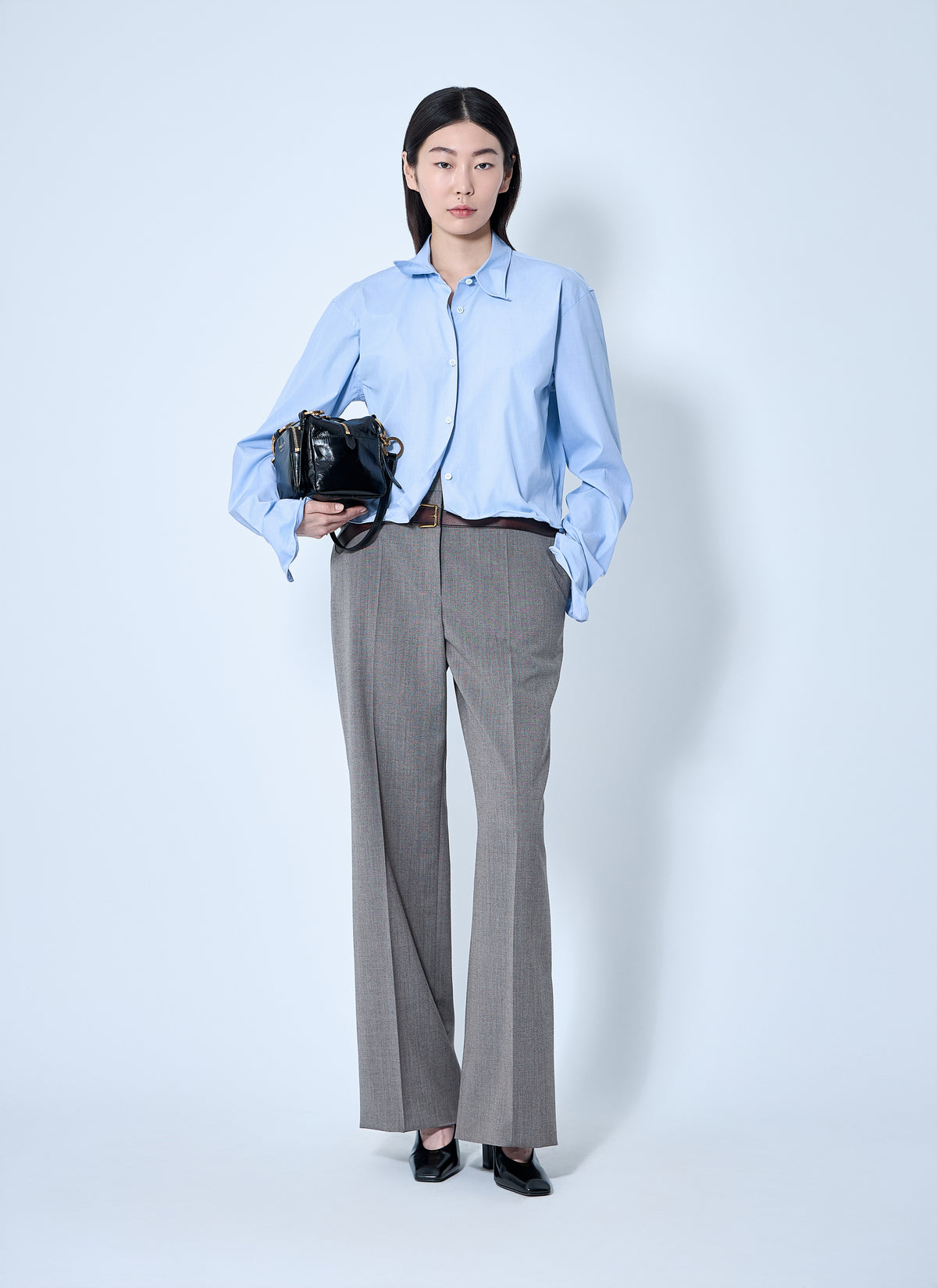 Prada Women Technical Wool Pants With Printed Belt