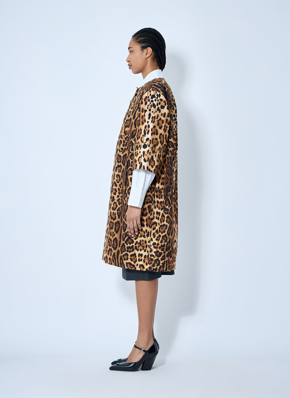 Prada Women Single-Breasted Leopard Print Drill Coat