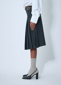 Prada Women Pleated Rush Stitch Skirt With Belt