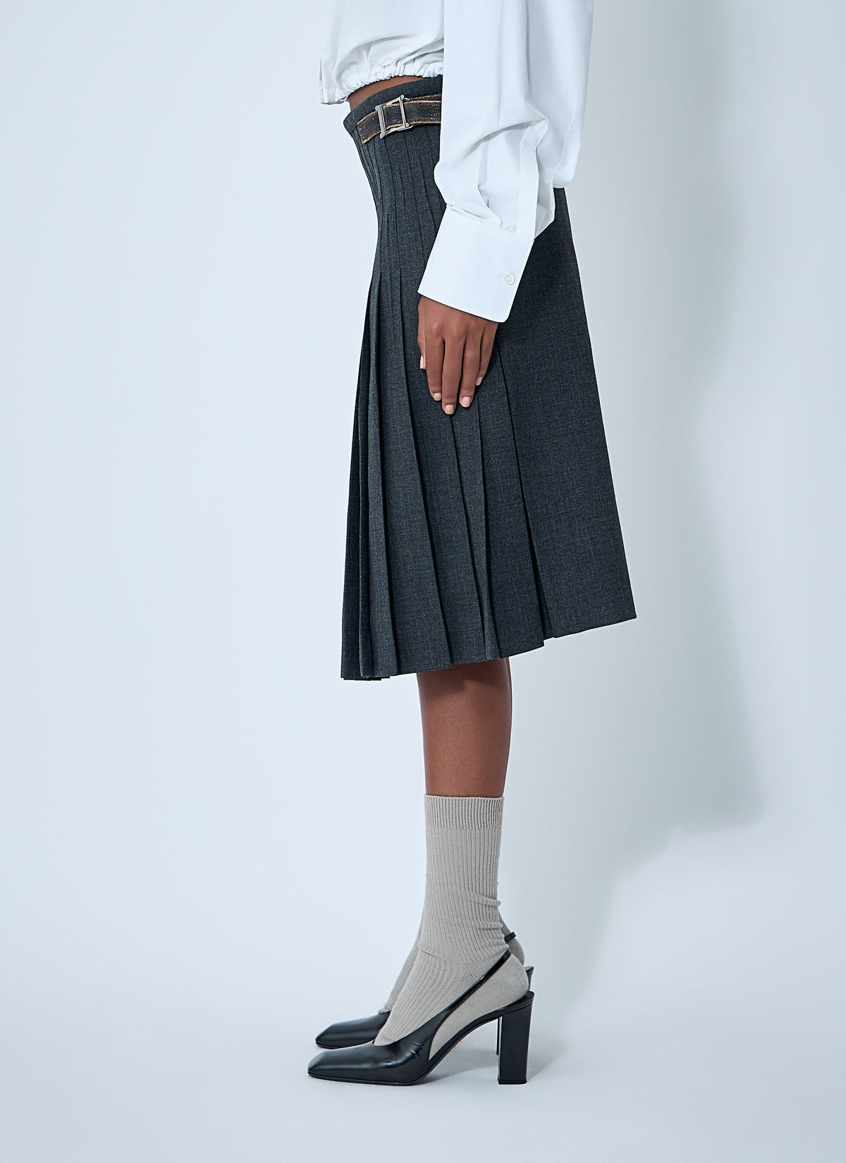Prada Women Pleated Rush Stitch Skirt With Belt