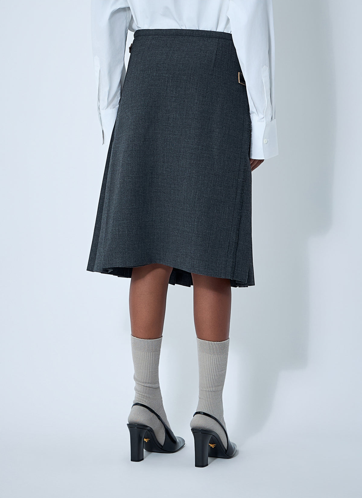 Prada Women Pleated Rush Stitch Skirt With Belt