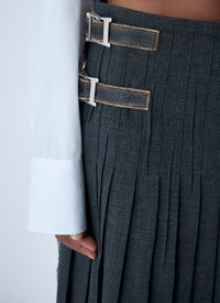 Prada Women Pleated Rush Stitch Skirt With Belt
