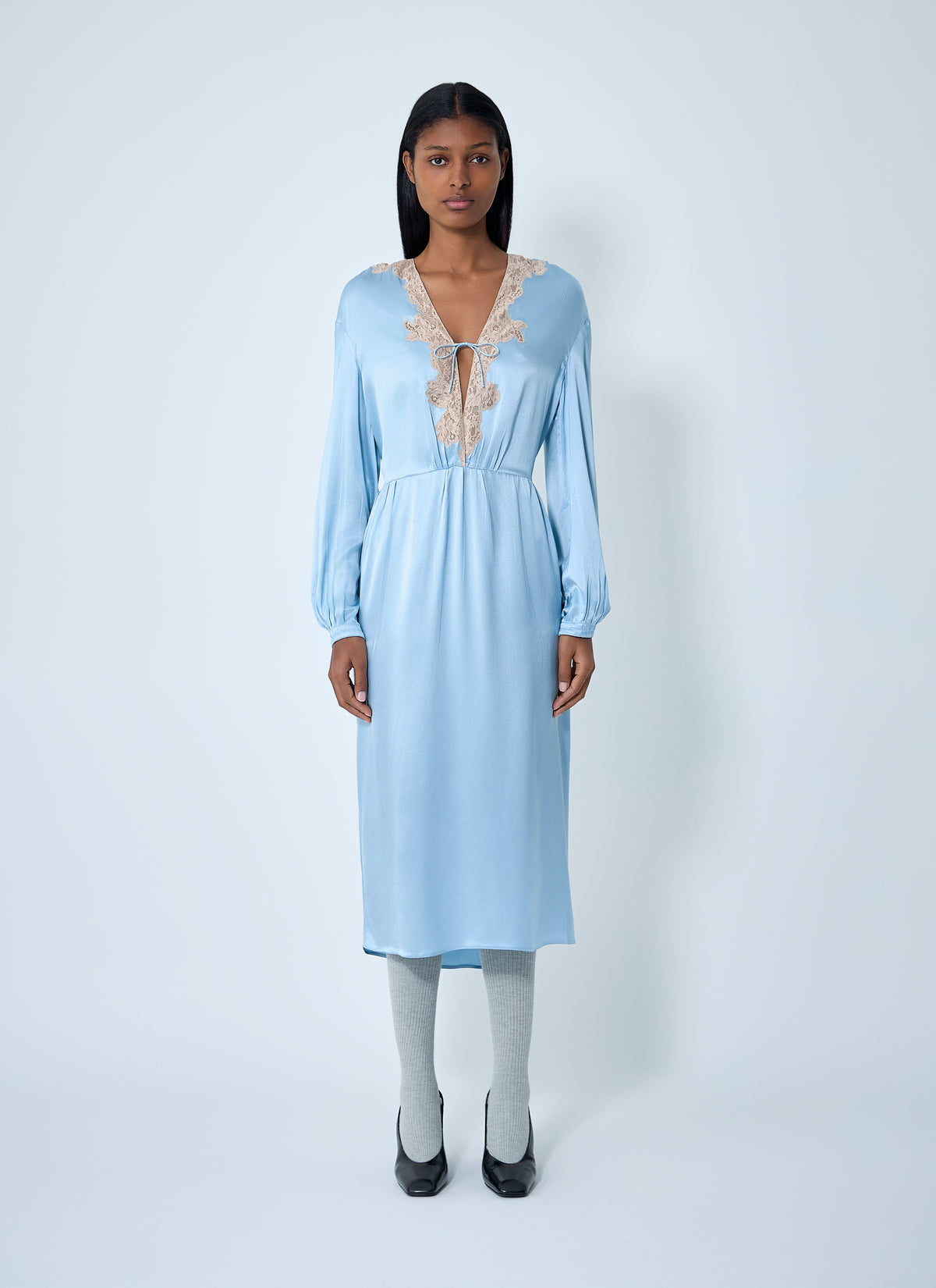 Prada Women Satin Crepe And Lace Dress