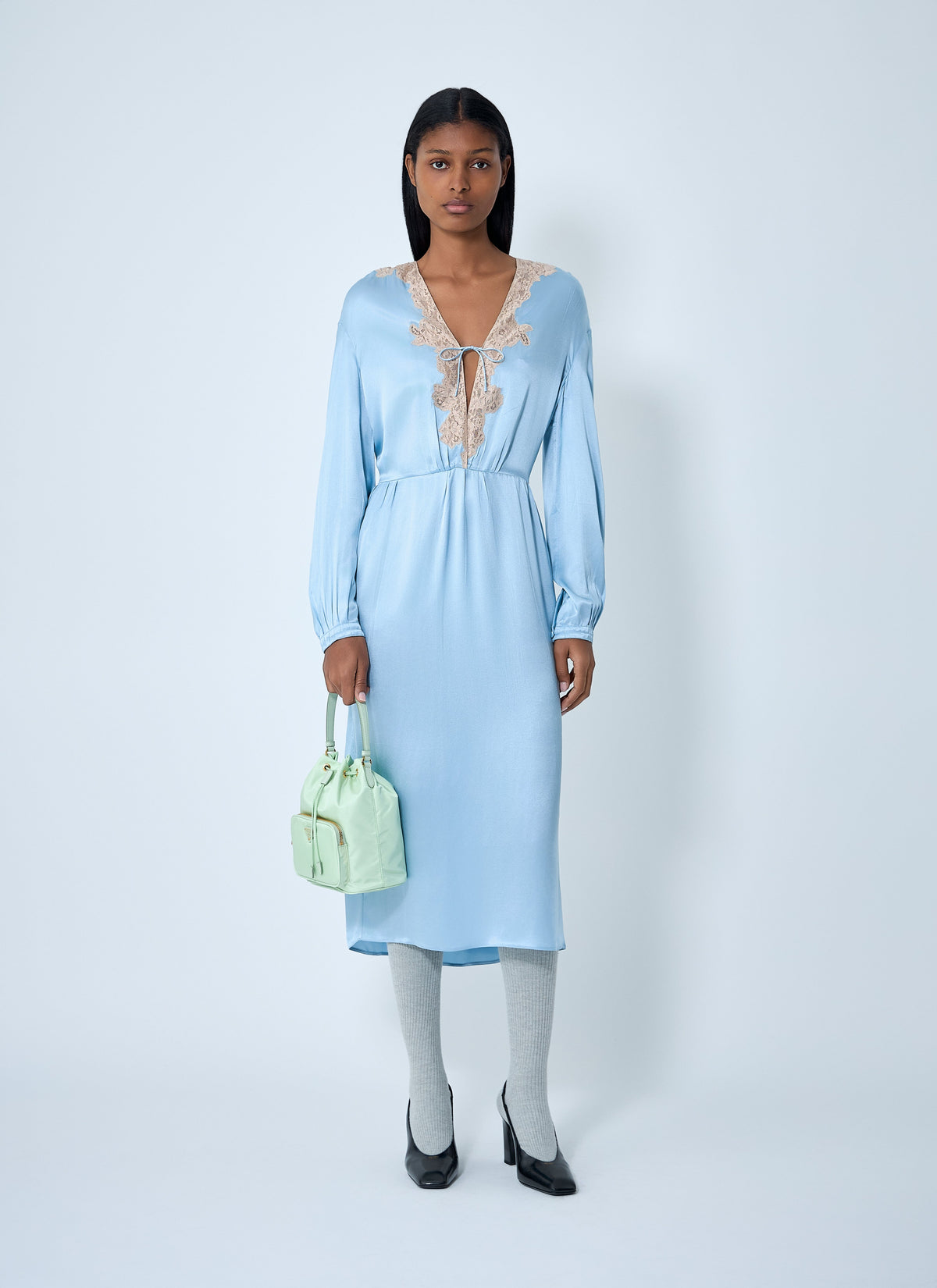Prada Women Satin Crepe And Lace Dress