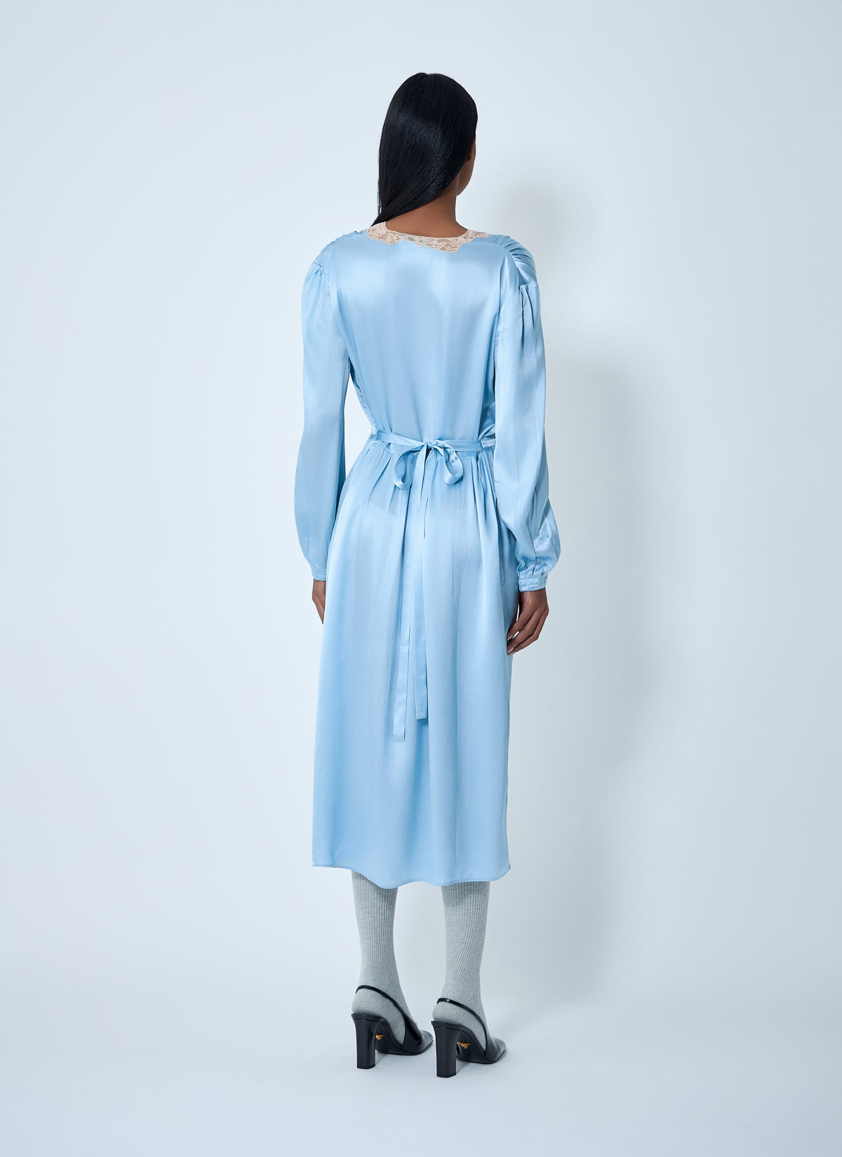Prada Women Satin Crepe And Lace Dress
