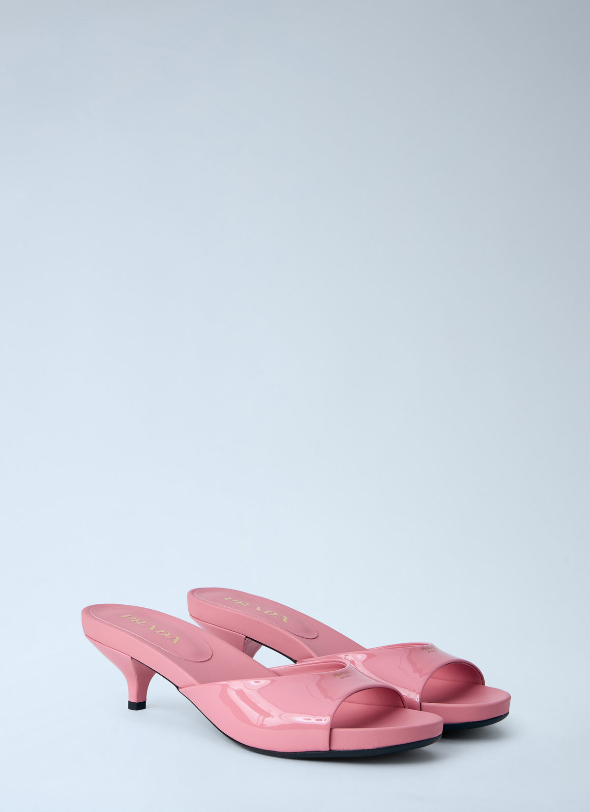 Prada Women Patent Leather Kitten Heel Mules