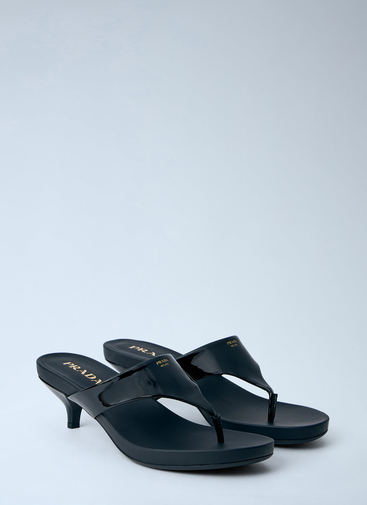Prada Women Patent Leather Thong Sandals