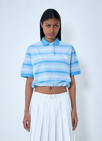 Prada Prada Women Striped Polo Shirt With Drawstring Hem