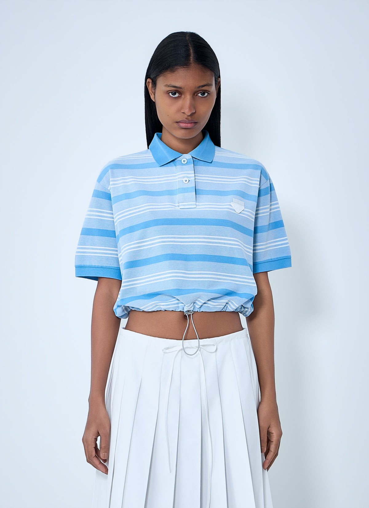 Prada Prada Women Striped Polo Shirt With Drawstring Hem