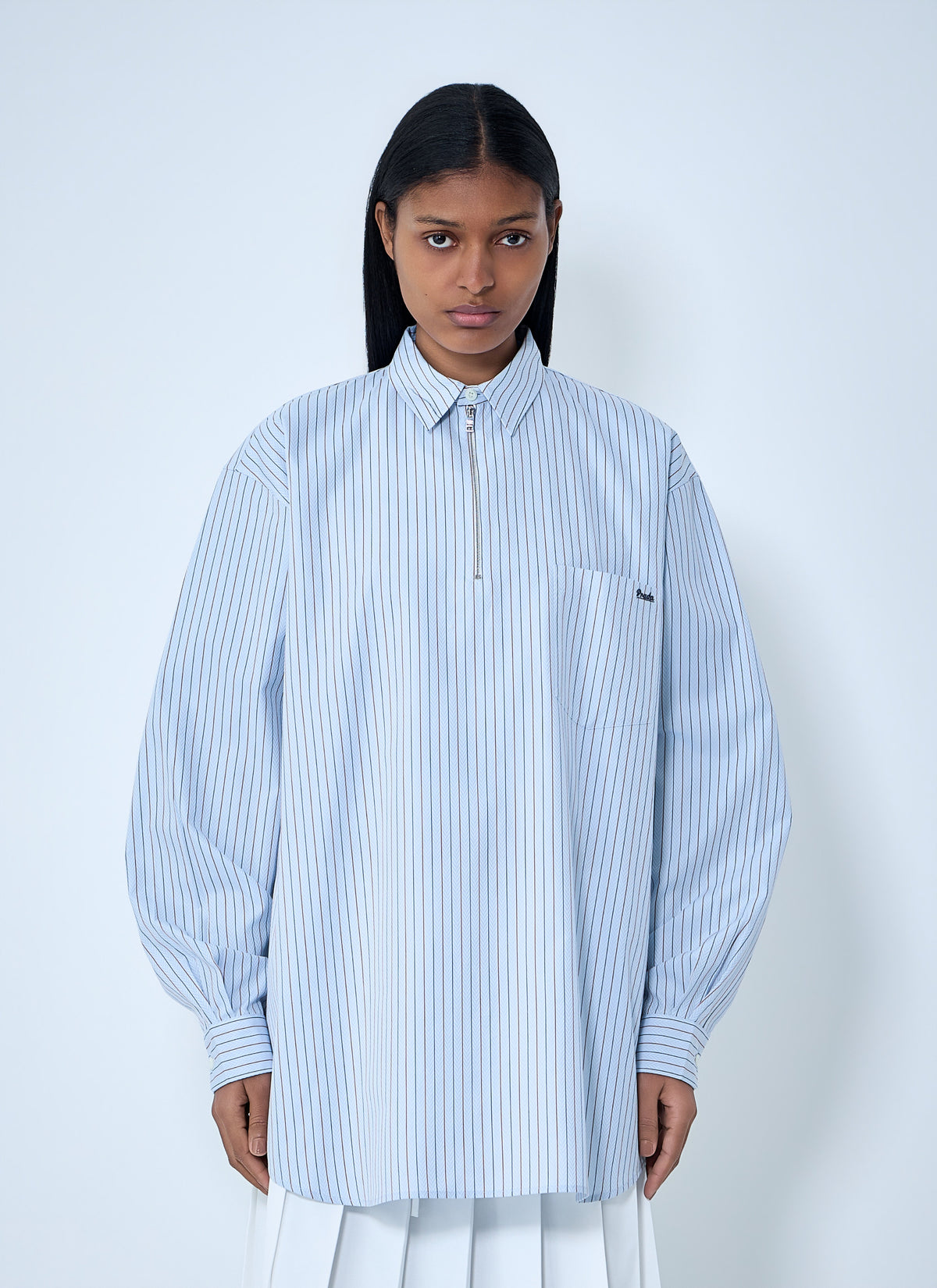 Prada Women Half-Zip Pinstripe Shirt