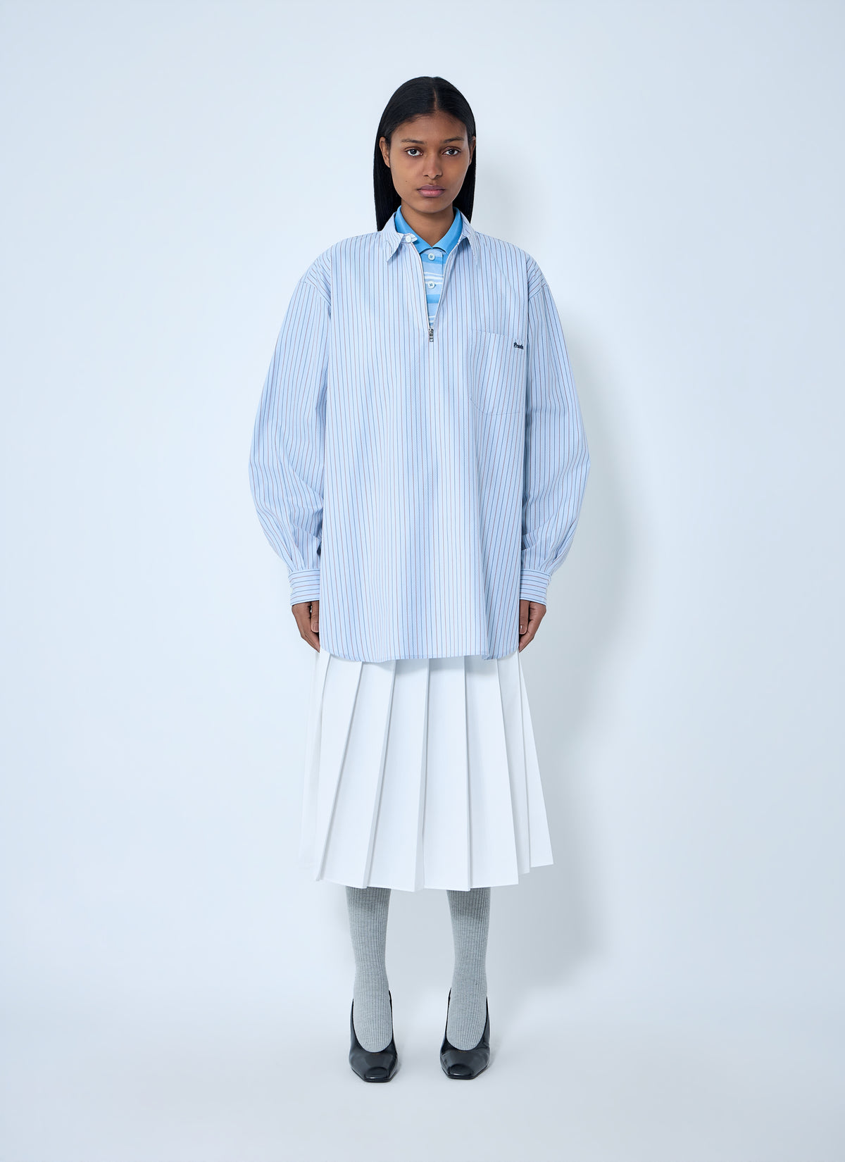 Prada Women Half-Zip Pinstripe Shirt