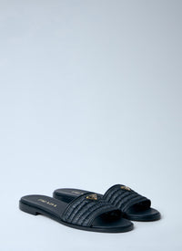 Prada Women Leather Slides With Crochet Details