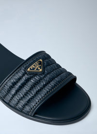 Prada Women Leather Slides With Crochet Details