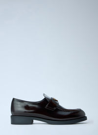 Prada Women Leather Loafers With Logo Plaque