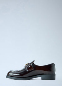Prada Women Leather Loafers With Logo Plaque