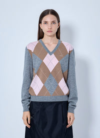 Prada Women Argyle V-Neck Sweater