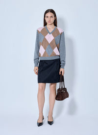 Prada Women Argyle V-Neck Sweater