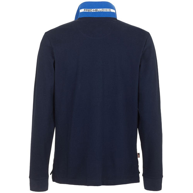 Fred Mello Chic Blue Cotton Long-Sleeved Men's Polo