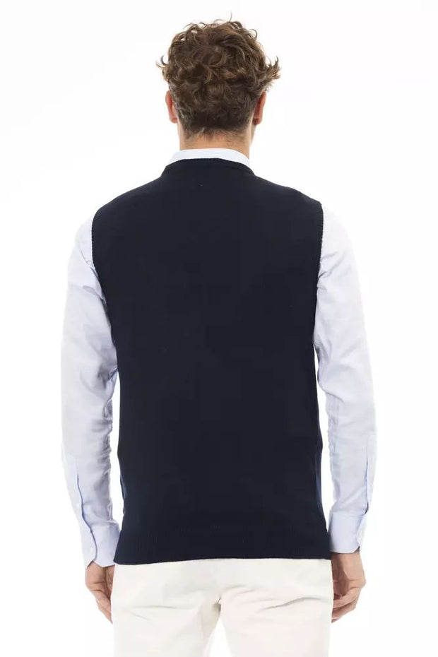 Alpha Studio Elegant Blue V-Neck Vest for Men's Men