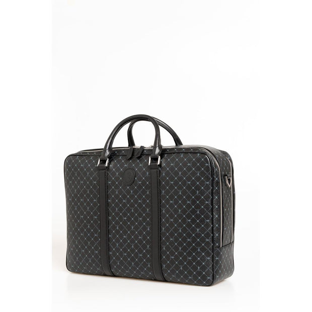 Trussardi Elegant Black Leather Briefcase with Shoulder Men's Strap