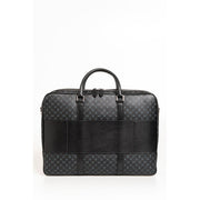 Trussardi Elegant Black Leather Briefcase with Shoulder Men's Strap