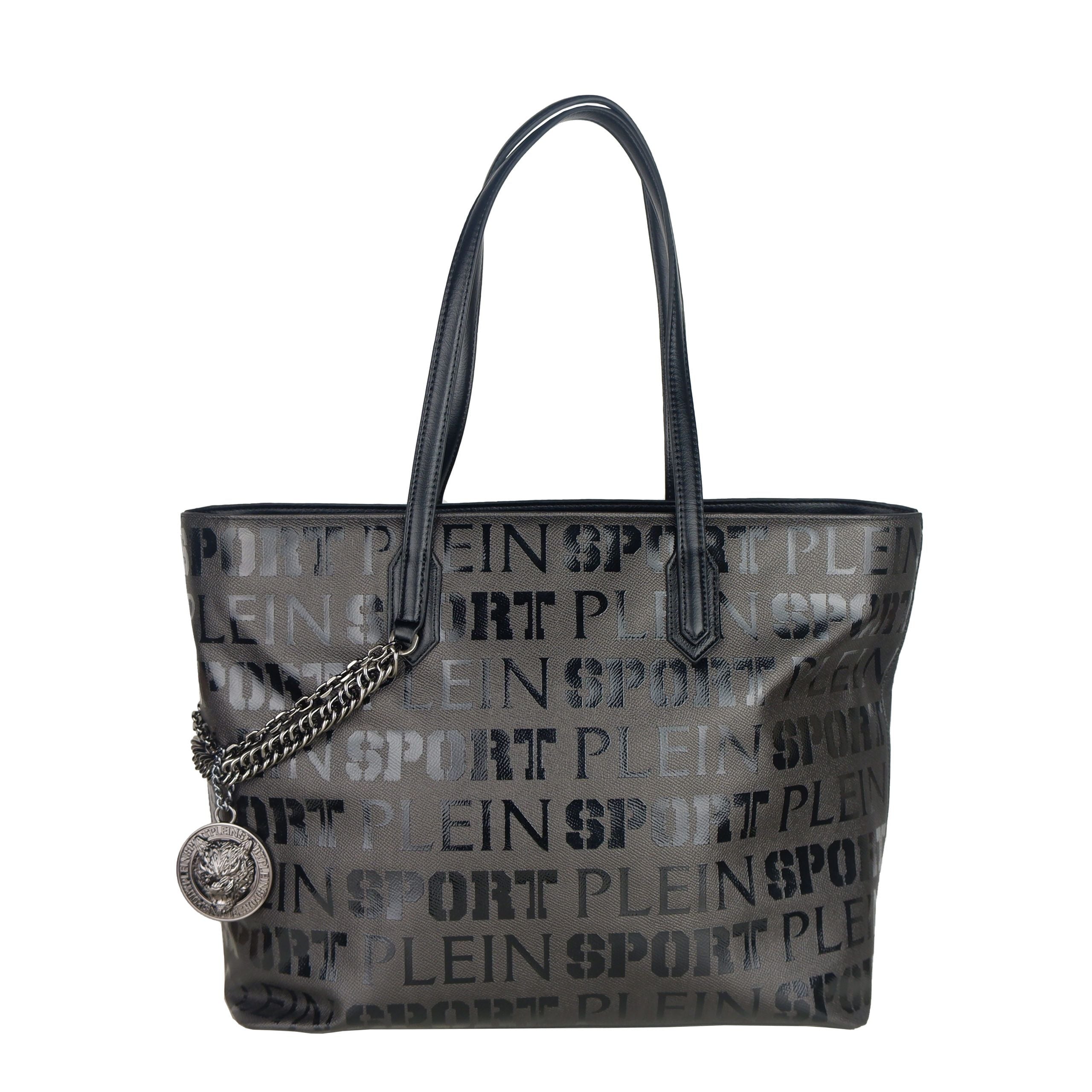 Plein Sport Sleek Black Designer Shopping Bag with Logo Women's Print