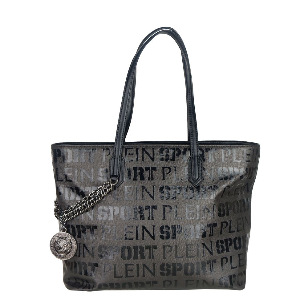 Plein Sport Sleek Black Designer Shopping Bag with Logo Women's Print
