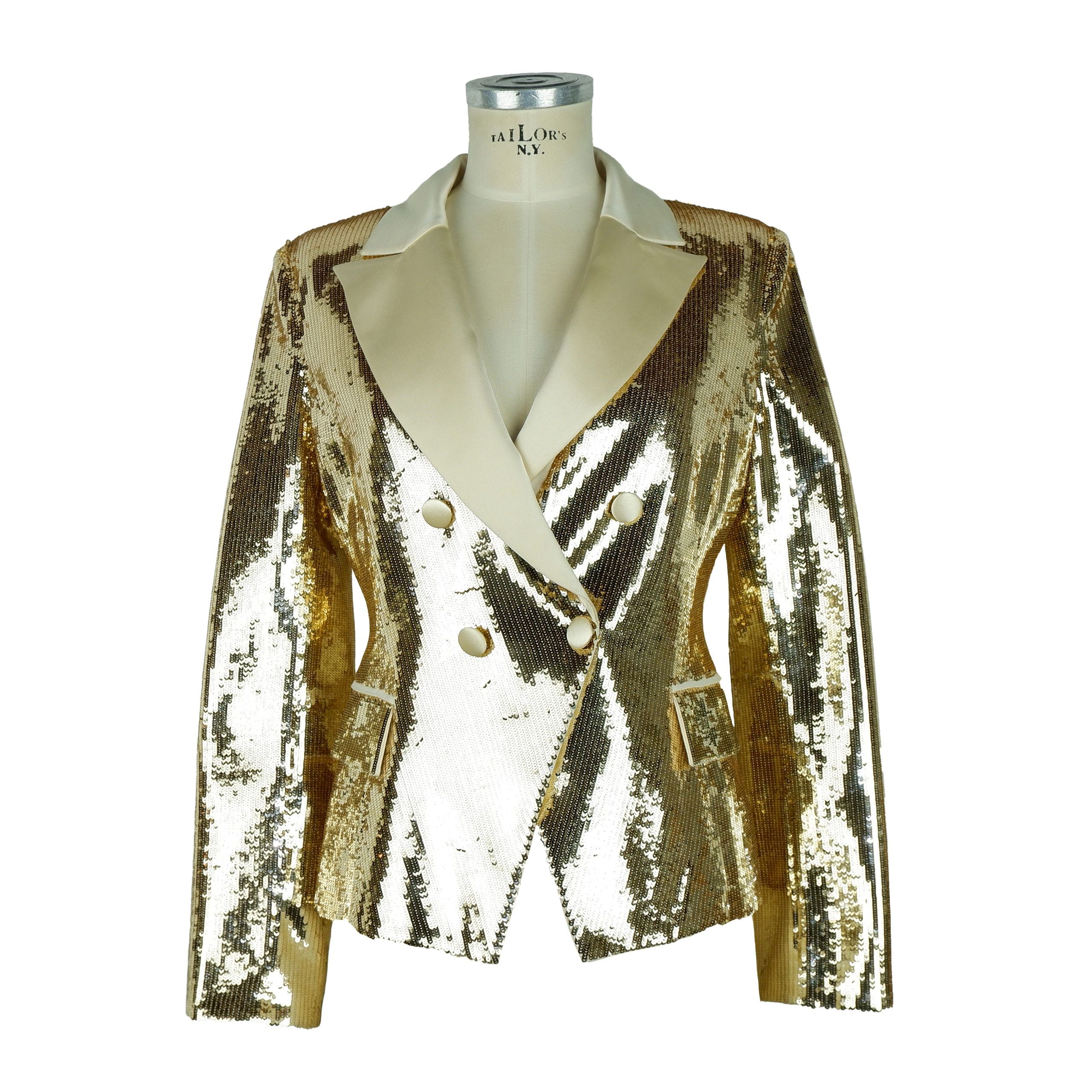 Elisabetta Franchi Chic Sequined Double-Breasted Yellow Women's Jacket