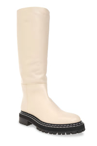 Proenza Schouler Cream Leather Tall Boots with Lug Sole