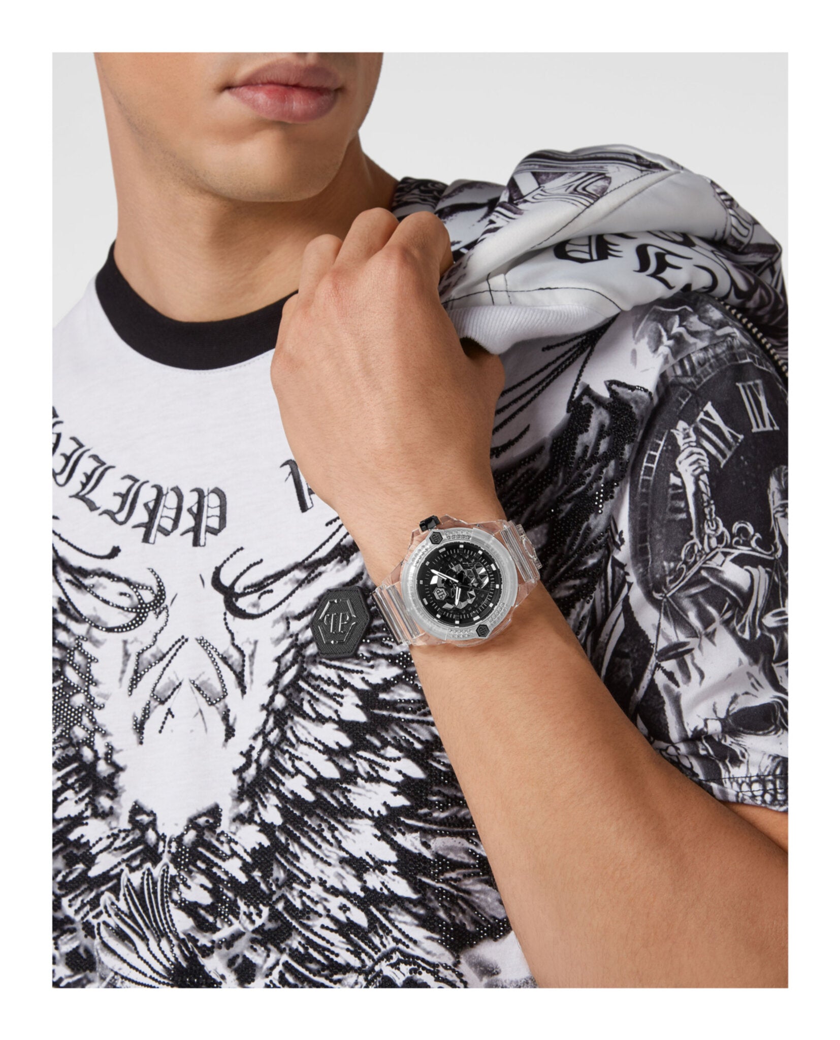 Philipp Plein Mens Transparent 45mm Strap Fashion Watch